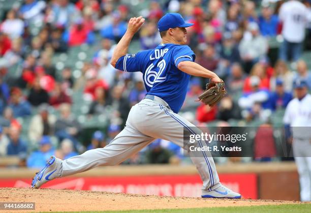 Aaron Loup of the Toronto Blue Jays throws in the seventh inning against the Texas Rangers at Globe Life Park in Arlington on April 8, 2018 in...