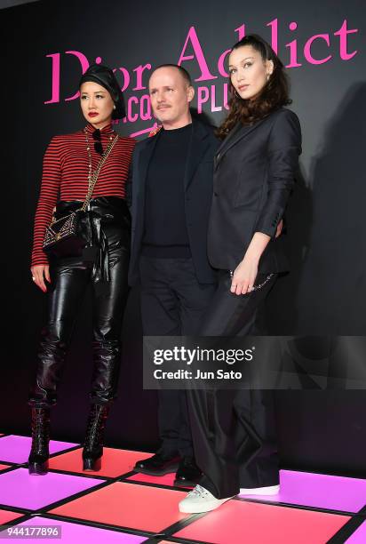 Dior Homme's new jewelry designer Yoon Ahn, Bella Hadid, Dior creative imaging director Peter Phillips attend the Dior Addict Lacquer Plump Party at...