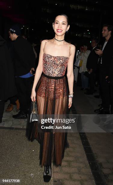 Kiko Mizuhara arrives at the Dior Addict Lacquer Plump Party at 1 OAK on April 10, 2018 in Tokyo, Japan.