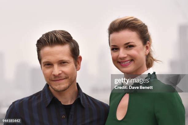 Matt Czuchry and Emily VanCamp pose in London to promote their new medical TV drama 'The Resident' on April 10, 2018 in London, England.