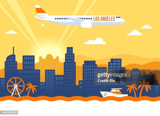 stockillustraties, clipart, cartoons en iconen met los angeles californië skyline - hollywood hills los angeles