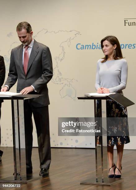 King Felipe of Spain and Queen Letizia of Spain deliver 'La Caixa' Scholarships at Caixa Forum cultural center on April 10, 2018 in Madrid, Spain