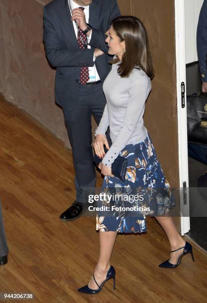 Queen Letizia of Spain delivers 'La Caixa' Scholarships at Caixa Forum cultural center on April 10, 2018 in Madrid, Spain