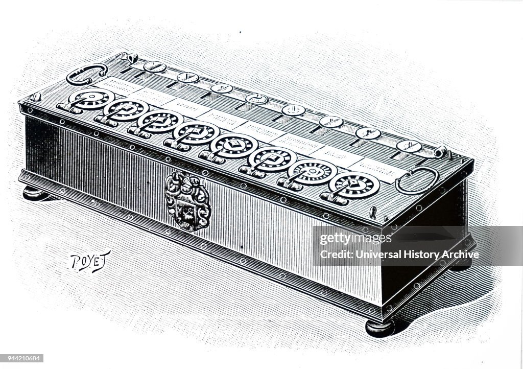 Pascal Adding Machine Reproduction Engraving depicting an adding machine designed by Blaise Pascal ...