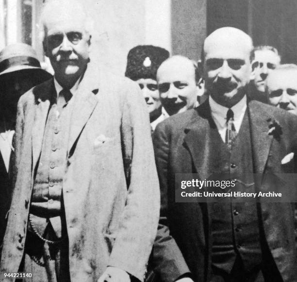 Dr. Chaim Weizmann with Lord Balfour, visiting Jerusalem in Palestine 1925.