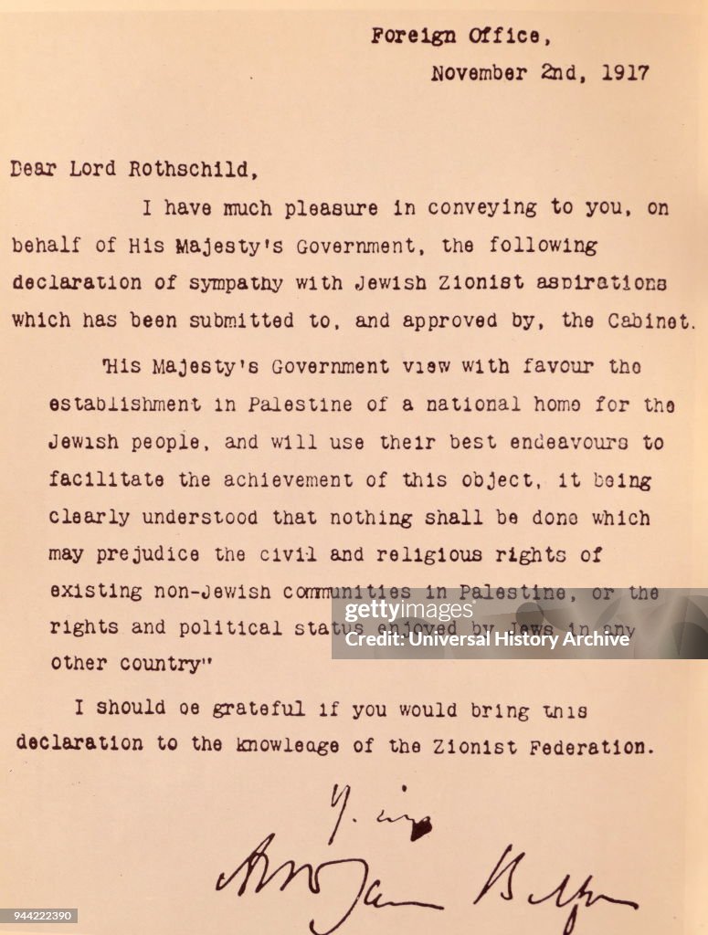 Copy of the Balfour Declaration.