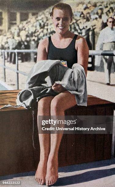 Photograph of Eleanor G. Holm from the USA at the 1932 Olympic games.