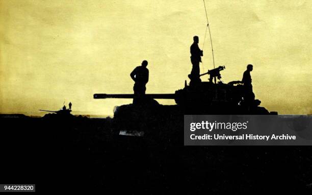 Israeli army tank in action in the Sinai Peninsula during the Six Day War 1967.