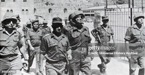 Israeli military commander arrive in East Jerusalem, after Israeli forces seized East Jerusalem, during the Six Day War 1967. Left to Right: Major...