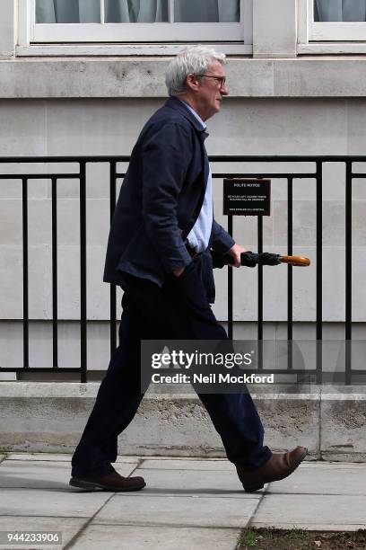 Jeremy Paxman seen visiting the Michael Van Clarke hair salon in Marylebone on April 10, 2018 in London, England.