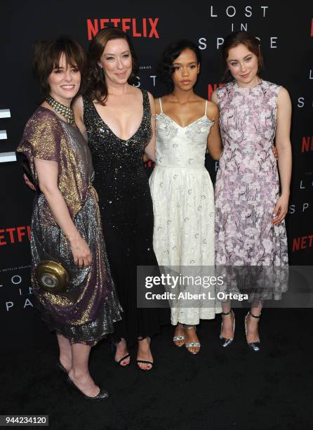 Parker Pose, Molly Parke, Taylor Russell and Mina Sundwall arrives for the Premiere Of Netflix's "Lost In Space" Season 1 held at The Cinerama Dome...