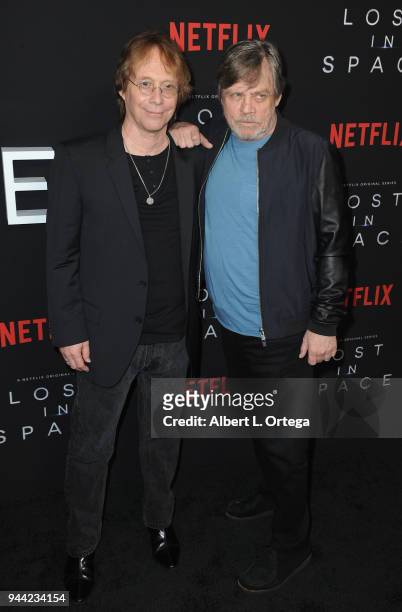 Actors Bill Mumy and Mark Hamill arrive for the Premiere Of Netflix's "Lost In Space" Season 1 held at The Cinerama Dome on April 9, 2018 in Los...