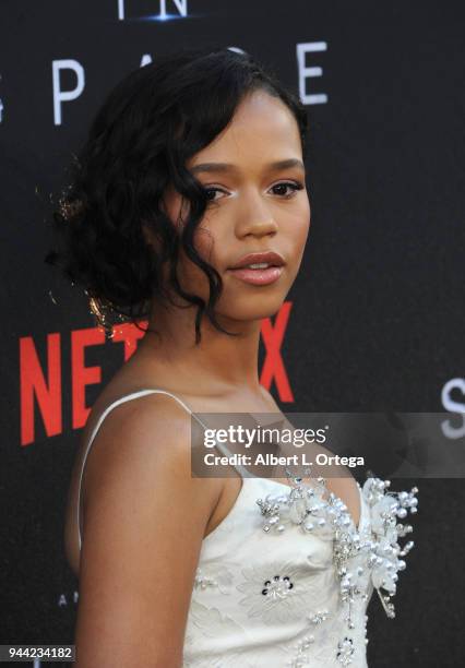 Actress Taylor Russell arrives for the Premiere Of Netflix's "Lost In Space" Season 1 held at The Cinerama Dome on April 9, 2018 in Los Angeles,...