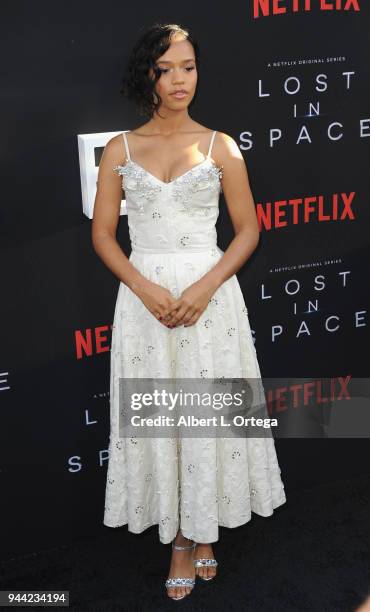 Actress Taylor Russell arrives for the Premiere Of Netflix's "Lost In Space" Season 1 held at The Cinerama Dome on April 9, 2018 in Los Angeles,...
