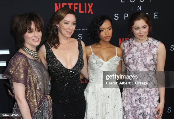 Parker Pose, Molly Parke, Taylor Russell and Mina Sundwall arrives for the Premiere Of Netflix's "Lost In Space" Season 1 held at The Cinerama Dome...