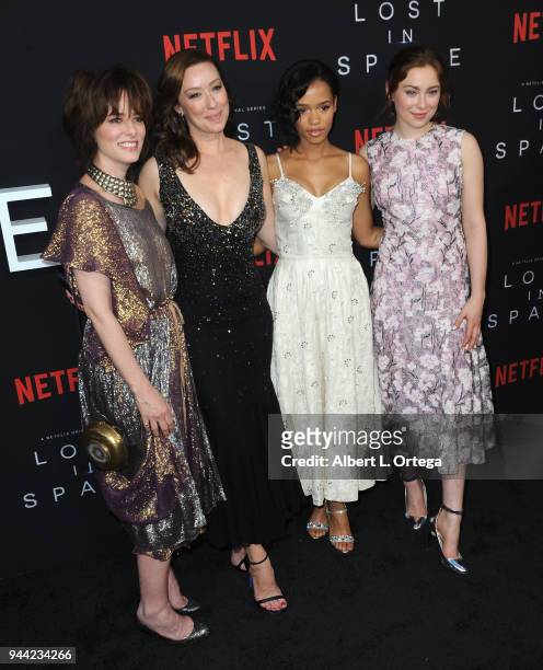 Parker Pose, Molly Parke, Taylor Russell and Mina Sundwall arrives for the Premiere Of Netflix's "Lost In Space" Season 1 held at The Cinerama Dome...