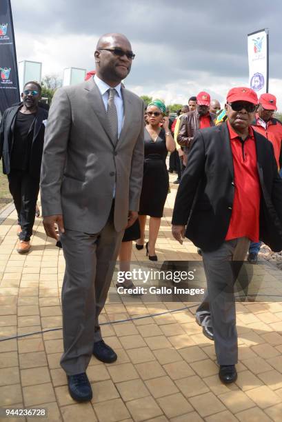Ministers Nathi Mthethwa and Blade Nzimande during the 25 year anniversary commemorating Chris Hanis death on April 10, 2018 in Boksburg, South...