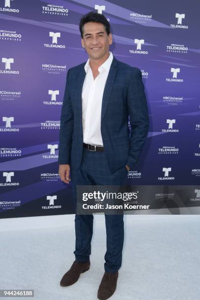 Gabriel Porras arrives at Telemundo Center Grand Opening - White Carpet at Telemundo Center on April 9, 2018 in Miami, Florida.