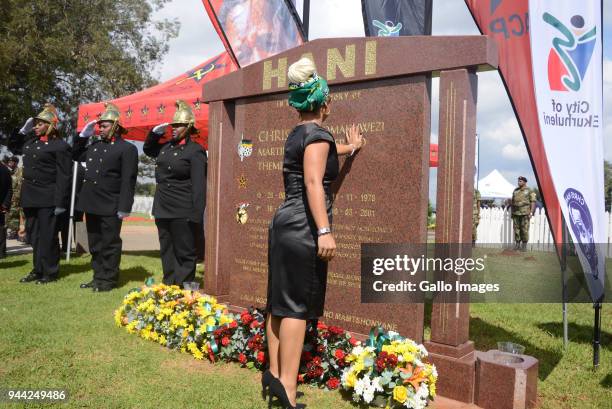 Chris Hani's daughter Lindiwe Hani, at the wreath- laying ceremony during the 25 year anniversary commemorating Chris Hanis death on April 10, 2018...