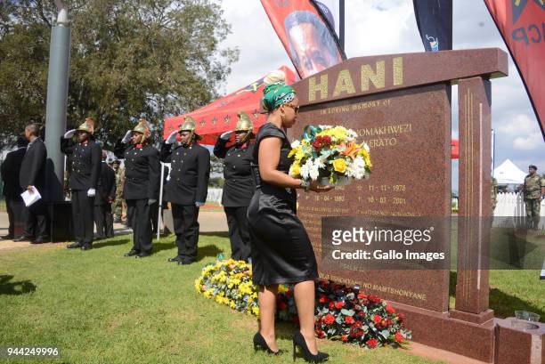 Chris Hani's daughter Lindiwe Hani, at the wreath- laying ceremony during the 25 year anniversary commemorating Chris Hanis death on April 10, 2018...