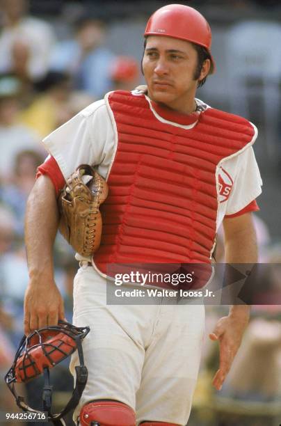 Cincinnati Reds catcher Johnny Bench on field during game vs St. Louis Cardinals during spring training game at Al Lopez Field. Tampa, FL 3/31/1973...