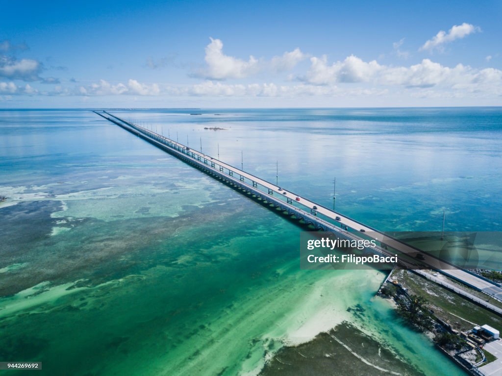 Bridge in Florida Keys from drone point of view