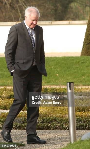 Interior Minister Horst Seehofer attends a government retreat at Schloss Meseberg on April 10, 2018 in Gransee, Germany. The government Cabinet is...