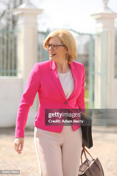 Agriculture and Consumer Protection Minister Julia Kloeckner arrives for a government retreat at Schloss Meseberg on April 10, 2018 in Gransee,...