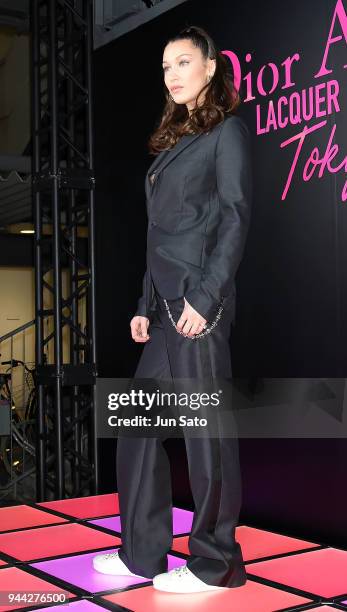 Bella Hadid attends the Dior Addict Lacquer Plump Party at 1 OAK on April 10, 2018 in Tokyo, Japan.