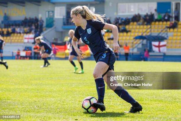 Poppy Pattinson of England controls the ball during the UEFA Women's Under19 Elite Round match between England and Germany on April 9, 2018 in...