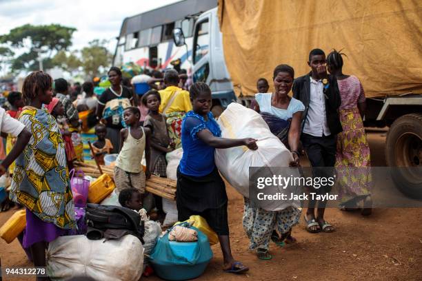 Refugees from the Democratic Republic of Congo prepare to be resettled from the Kagoma reception centre on April 10, 2018 in Kyangwali, Uganda....