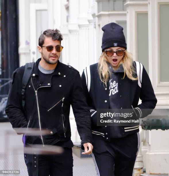 Model Rachel Hilbert is seen walking in Soho on April 10, 2018 in New York City.