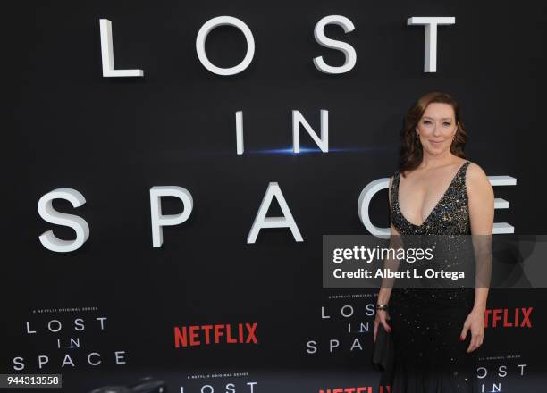 Actress Molly Parker arrives for the Premiere Of Netflix's "Lost In Space" Season 1 held at The Cinerama Dome on April 9, 2018 in Los Angeles,...