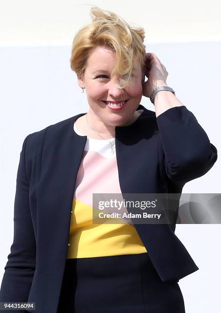 Family Minister Franziska Giffey arrives for a government retreat at Schloss Meseberg on April 10, 2018 in Gransee, Germany. The government Cabinet...
