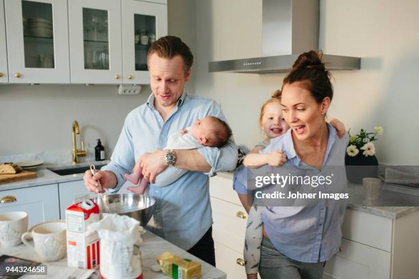 family in kitchen - couple breakfast bildbanksfoton och bilder