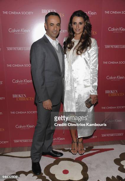 Designer Francisco Costa and Penelope Cruz attend The Cinema Society & Calvin Klein screening of "Broken Embraces" at the Crosby Street Hotel on...
