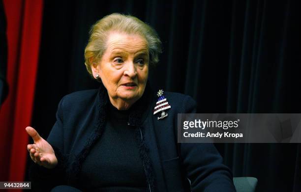 Madeleine Albright promotes "Read My Pins" at the Museum of Art and Design on December 14, 2009 in New York City.