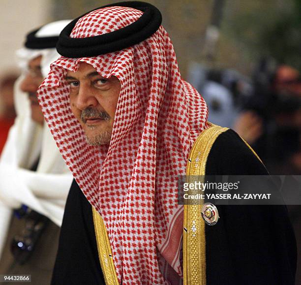 Saudi Foreign Minister Saud al-Faisal arrives to attend the Gulf Cooperation Council summit in Kuwait City on December 14, 2009. Kuwait's emir opened...