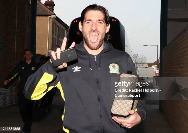 Blackburn Rovers' Danny Graham arrives at the ground during the Sky Bet League One match between Gillingham and Blackburn Rovers at Priestfield...