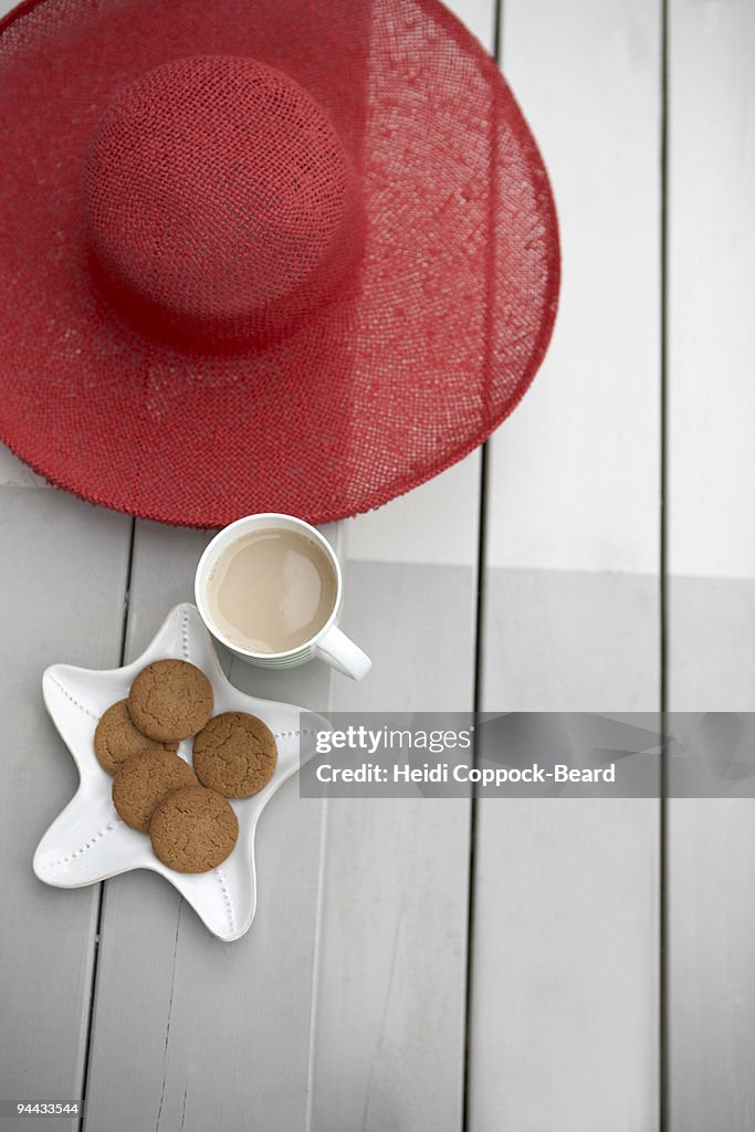 Sun hat, tea and biscuits