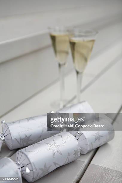 glasses of champagne and  crackers - heidi coppock beard stock pictures, royalty-free photos & images