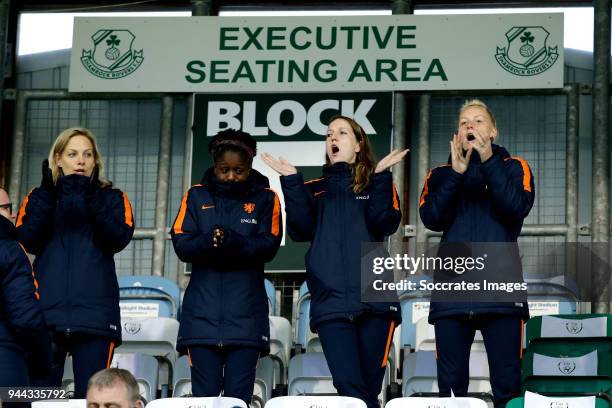 Liza van der Most of Holland Women, Ellen Jansen of Holland Women, Danique Kerkdijk of Holland Women during the World Cup Qualifier Women match...