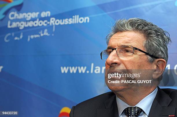 Raymond Couderc , chef de file UMP pour les élections régionales dans la région Languedoc-Rousillon répond aux questions des journalistes, le 14...