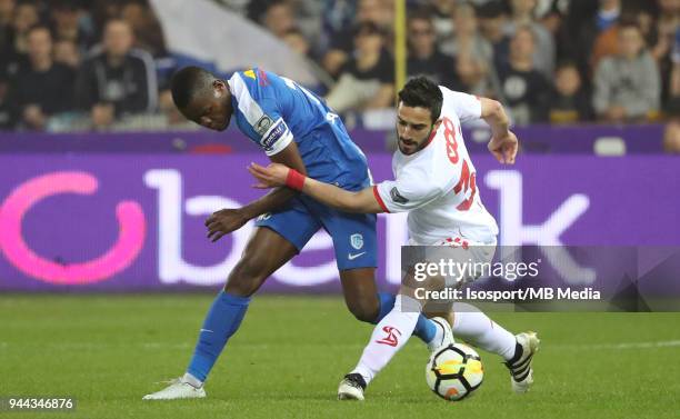 Genk , Belgium / Krc Genk v Standard de Liege / "nAlly SAMATTA - Konstantinos LAIFIS"nFootball Jupiler Pro League 2017 - 2018 Play-Off 1 Matchday 2 /...