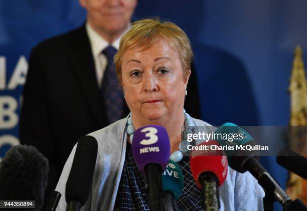 Former Womens Coalition leader Monica McWilliams takes part in a press conference at an event to mark the 20th anniversary of the Good Friday...