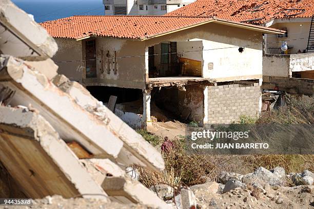 View of destroyed houses in the coastal region La Guaira, state of Vargas, 50 km from Caracas, on December 11, 2009. Los Corales was one of the most...