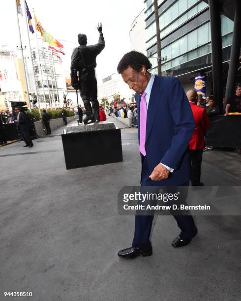 Elgin Baylor looks on during the statue unveiling at STAPLES Center on April 6, 2017 in Los Angeles, California. NOTE TO USER: User expressly...
