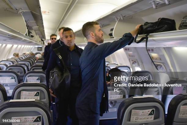Miralem Pjanic of Juventus travelling to Madrid on April 10, 2018 in Turin, Italy.