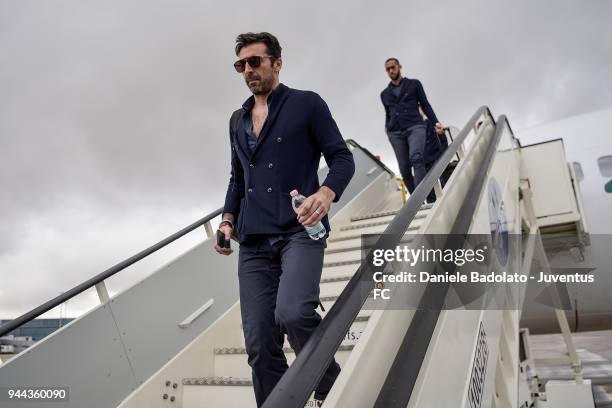 Gianluigi Buffon of Juventus arrives in Madrid on April 10, 2018 in Madrid, Spain.