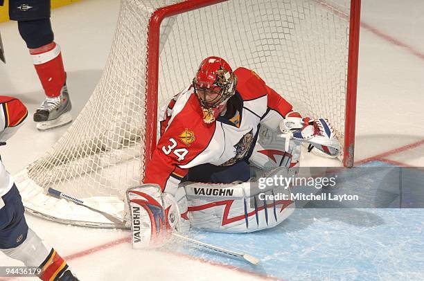 Alexander Salak of the Florida Panthers looks on during a NHL hockey game against the Washington Capitals on December 3, 2009 at the Verizon Center...